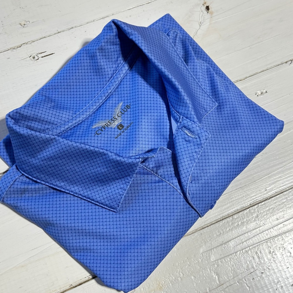 Cypress Club Mens Blue Geometric Diamond Print Performance Polo‎ Shirt Large